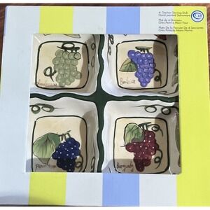 New Style Eyes Baum Bros Grapes 4 Section 9" Serving Dish Hand Painted Stoneware